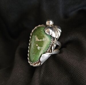 Silver and Green Stone Ring